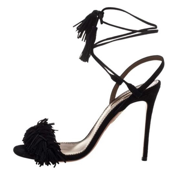 Black fringe lace up sandals - Picture 5 of 6